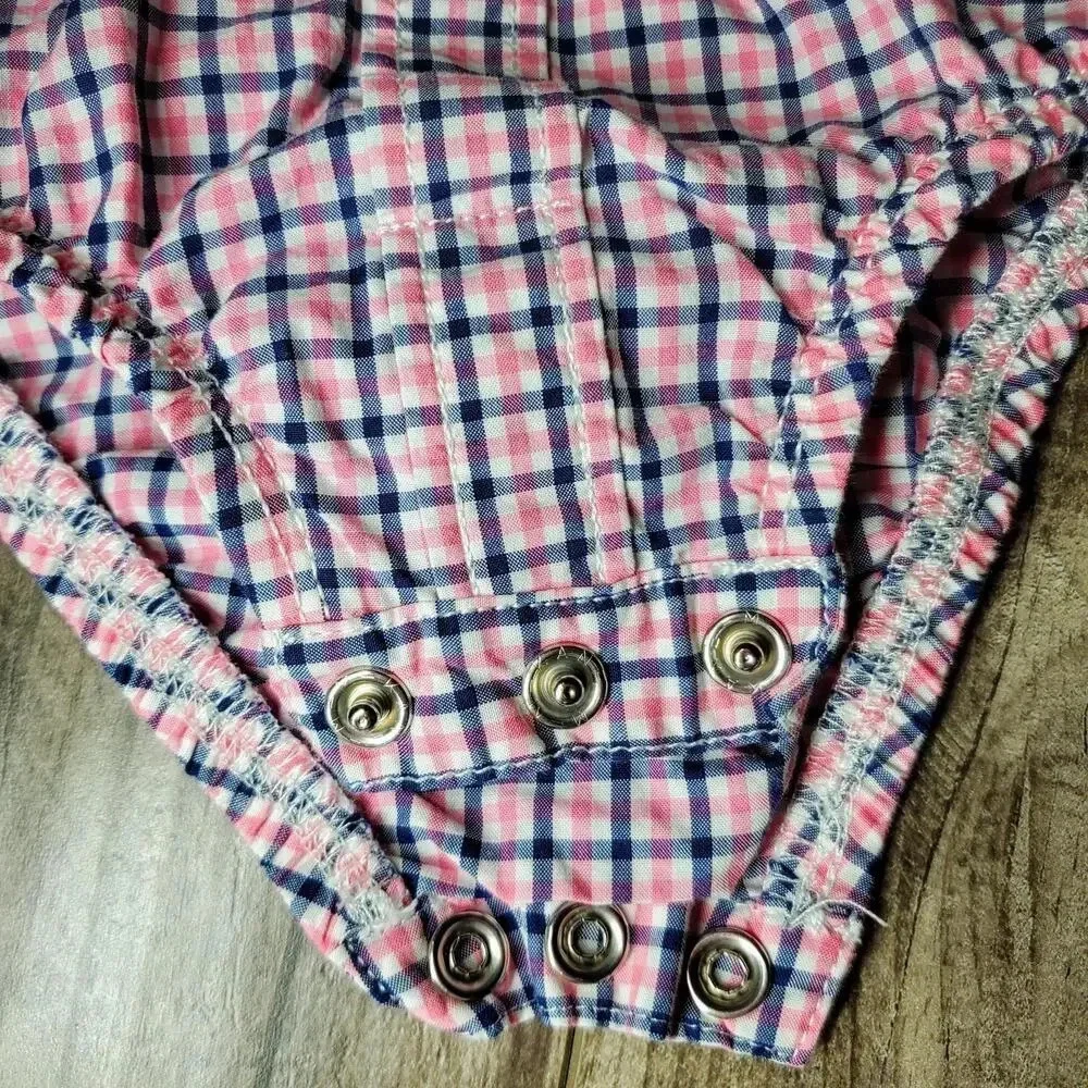 Carter's Baby Boy Size 9m Pink and Blue Plaid 100% Cotton Button Down Shirt